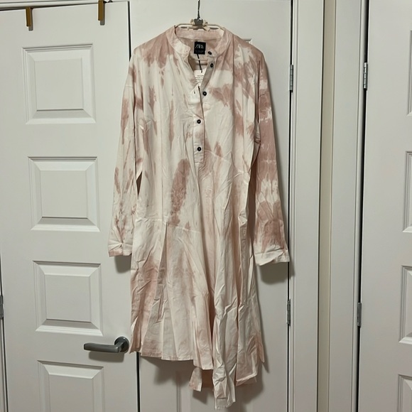 Zara pink & white tie-dye dress, size L, NWT - Picture 1 of 7